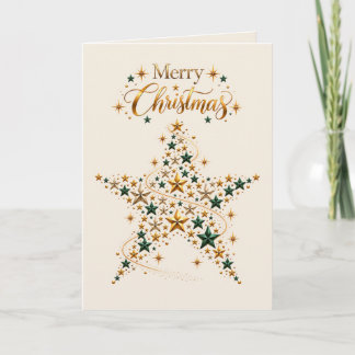 Cartão De Festividades Estrela Feliz Natal Brilhante Verde e Dourado