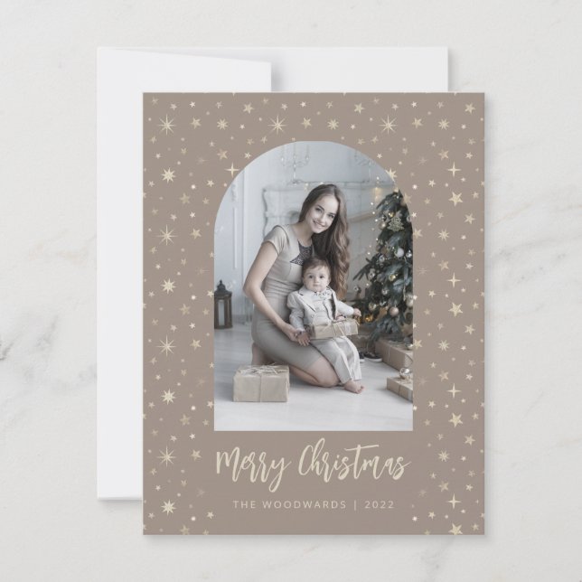 Cartão De Festividades Estrelas de Arca de 2 Fotografias Feliz Natal Cast (Frente)