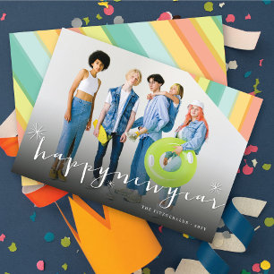 Cartão De Festividades Estrelas De feliz ano novo E Foto Colorida De Stri