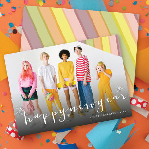 Cartão De Festividades Estrelas De feliz ano novo E Foto Colorida De Stri