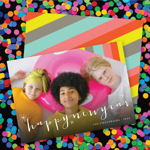 Cartão De Festividades Estrelas De feliz ano novo E Foto Colorida De Stri