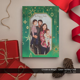 Cartão De Festividades Estrelas de Natal Festivas: Foto Verde e Dourada