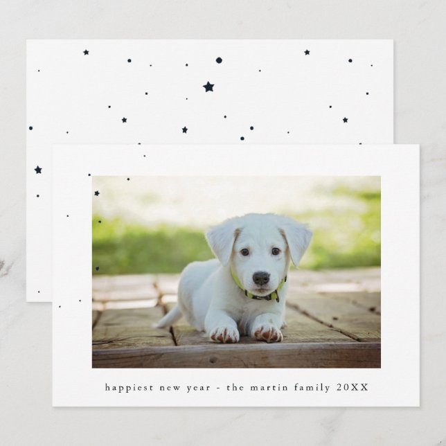 Cartão De Festividades Estrelas e foto do ano novo dos pontos (Frente/Verso)