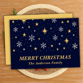 Cartão De Festividades Estrelas Whimsso e Flocos de Neve Céu Noturno