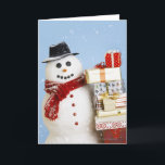 Cartão De Festividades Estúdio disparado do boneco de neve com presentes<br><div class="desc">Estúdio disparado do boneco de neve com presentes de Natal</div>