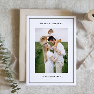 Cartão De Festividades Eterno Taupe Green Double Border Photo Christmas