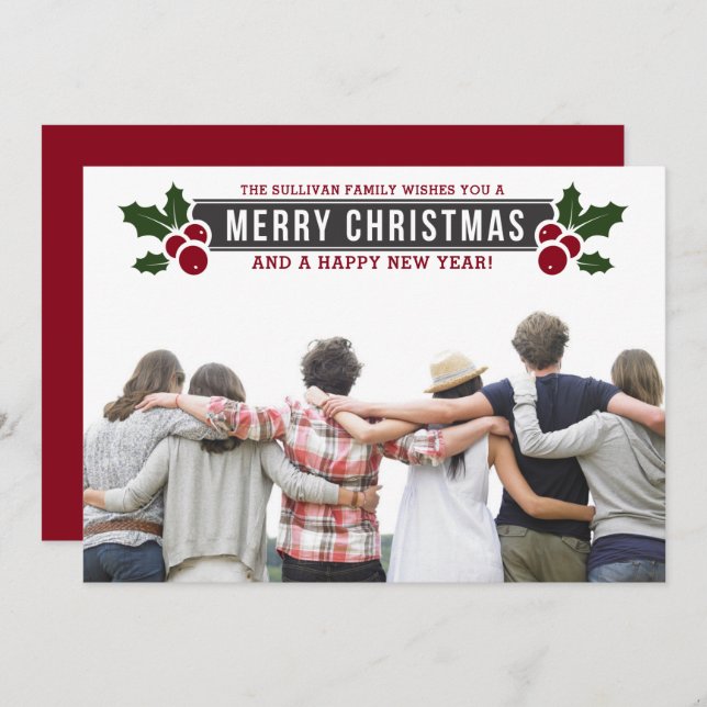 Cartão De Festividades Etiqueta Clássica Etiqueta Feliz Foto de Natal (Frente/Verso)