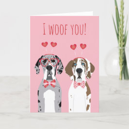 Cartão De Festividades Eu Adoro Você Grandes Cães Dinamarqueses Rosa Verm
