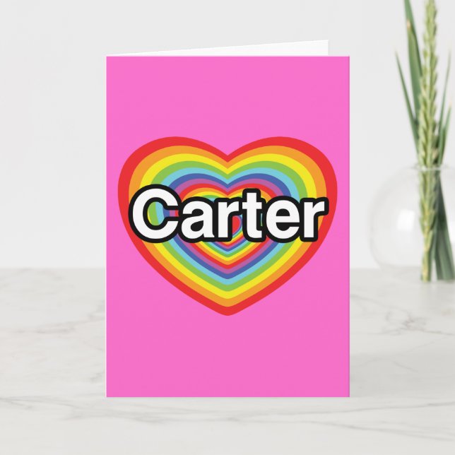 Cartão De Festividades Eu amo Carter: coração arco-íris (Frente)
