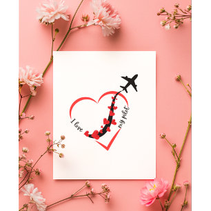 Cartão De Festividades Eu amo Meu Piloto, Coração, Avião Voador, Dia dos