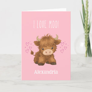 Cartão De Festividades Eu amo o Moo Highland Cow Valentine