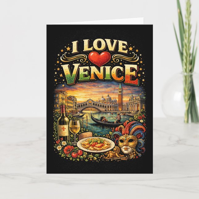 Cartão De Festividades Eu Amo Veneza (Frente)