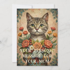 Cartão De Festividades Eu amo você mãe - dia das mães gato com flores