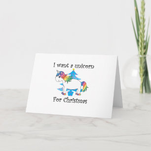 Cartão De Festividades Eu quero um unicórnio para a árvore de natal azul