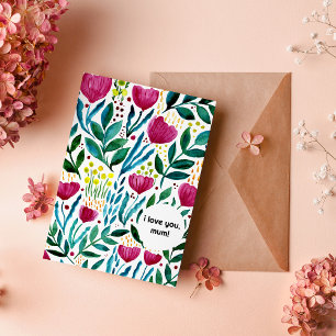 Cartão De Festividades Eu te amo, ilustração botânica mãe