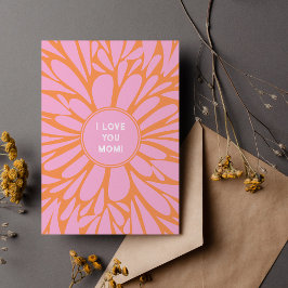 Cartão De Festividades Eu te amo mãe pastel floral cor de laranja