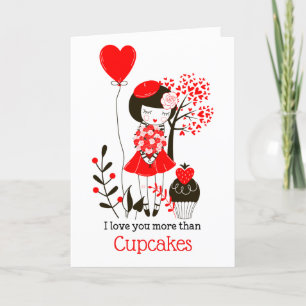 Cartão De Festividades Eu te amo mais que Cupcakes/Vermelho/Preto/Namorad