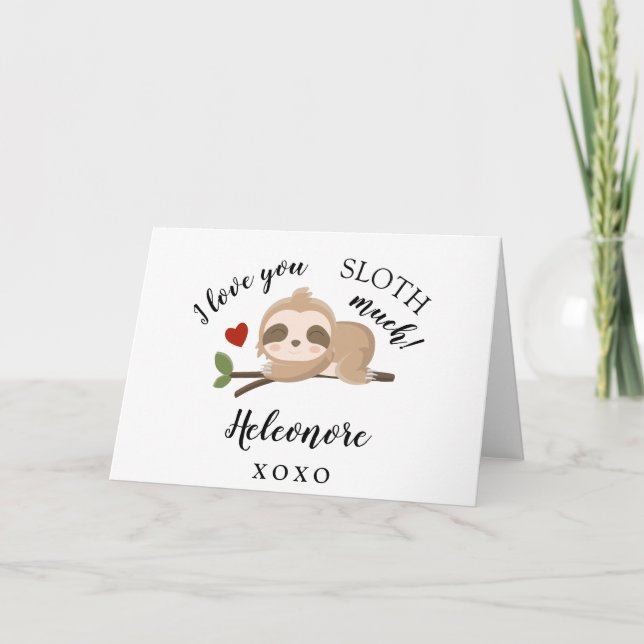 Cartão De Festividades Eu te amo SLOTH muito Namorados personalizados (Frente)