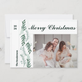 Cartão De Festividades Evergreen Berry Garland Modern One Photo Christmas