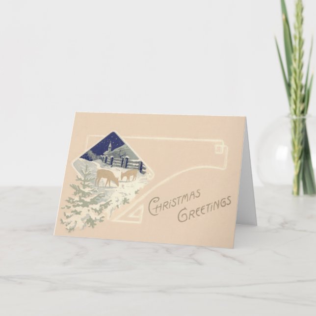 Cartão De Festividades Evergreen Deer Church Snow (Frente)