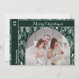 Cartão De Festividades Evergreen Ribbon Modern One Photo Christmas
