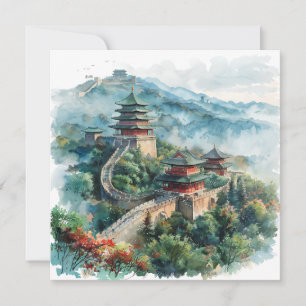 Cartão De Festividades Excelente de Watercolor Muro da China Viagem da Ás