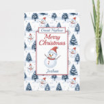 Cartão De Festividades Excelente Nephew Felry Natal Snowman<br><div class="desc">Um adorável cartão de Natal do sobrinho excelente. O padrão do design apresenta bonitos bonitos bonitos bonitos bonecos vestindo chapéus e lenços vermelhos e neve azul cobertos de árvores, todos em um fundo de neve. Todo o texto pode ser alterado conforme necessário para personalizar - alterar o sobrinho do excelente...</div>