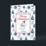 Cartão De Festividades Excelente Nephew Felry Natal Snowman<br><div class="desc">Um adorável cartão de Natal do sobrinho excelente. O padrão do design apresenta bonitos bonitos bonitos bonitos bonecos vestindo chapéus e lenços vermelhos e neve azul cobertos de árvores, todos em um fundo de neve. Todo o texto pode ser alterado conforme necessário para personalizar - alterar o sobrinho do excelente...</div>