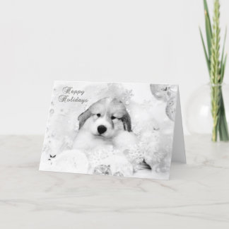 Cartão De Festividades Excelente Pirenéus Watercolor Puppy Holiday Card B