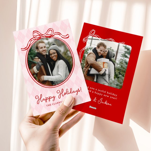 Cartão De Festividades Excêntrico Rosa e Vermelho Laço Caprichoso Feliz N (Criador carregado)