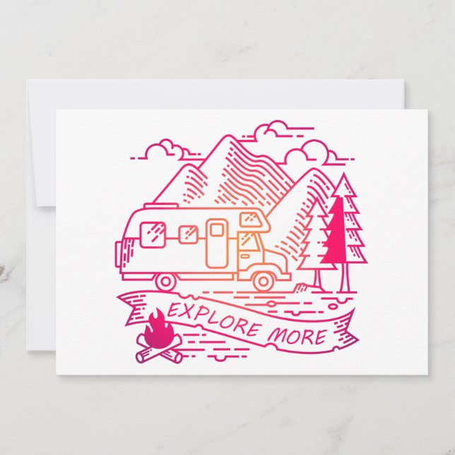 Cartão De Festividades Explore Mais Camper Rosa Van Mountain Lover (Frente)