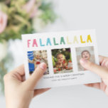 Cartão De Festividades Fa La Christmas 3 Photo Collage Collage Colorful C<br><div class="desc">Frase de Natal "Fa La La" em tipografia colorida e bonita. Este cartão de feriado tem espaço para 3 fotos para que você possa escolher seus 3 favoritos principais.</div>