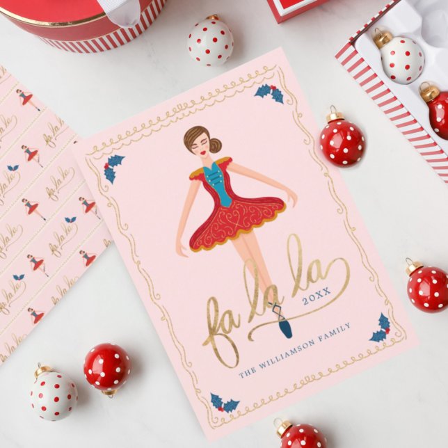 Cartão De Festividades Fa La Christmas Nutcracker Dancer Balé Pink (Criador carregado)