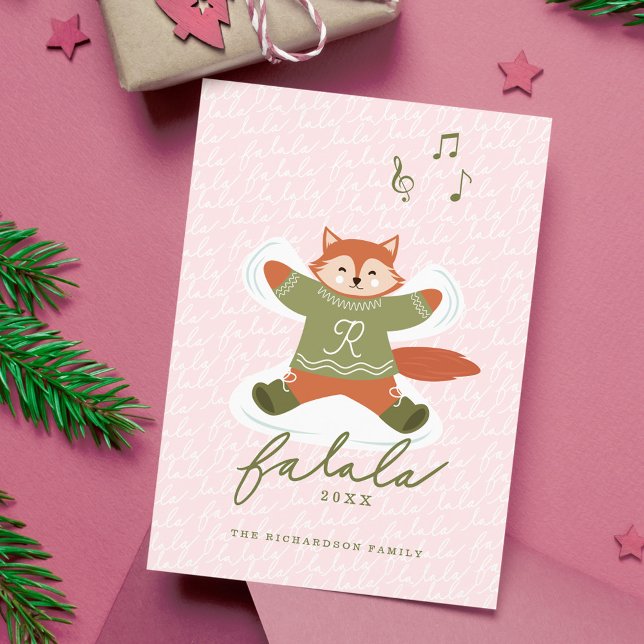 Cartão De Festividades Fa La Fun Fúvez Fócil Pavial Vermelho Fox Snow Ang (Fa La La Fun Cute Woodland Red Fox Snow Angel Holiday Card)