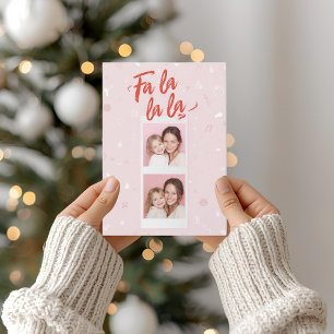 Cartão De Festividades Fa La La Blush Foto de Natal Moderna Rosa