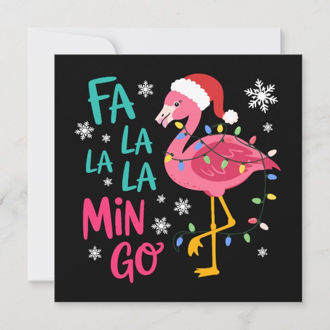 Cartão De Festividades Fa La La La Mingo Natal Flamingo Rosa Apaixonado (Frente)