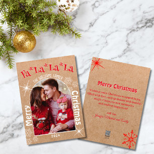Cartão De Festividades fa la la la, natal alegre foto em arco kraft chic