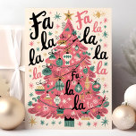 Cartão De Festividades Fa La La La Pink - Árvore de Natal<br><div class="desc">Entre no espírito de Natal com este cartão de Natal "Fa La La", lúcido e inspirado por retrorreflectores. Apresentando uma encantadora árvore de Natal cor-de-rosa adornada com ornamentos do estilo vintage, esta carta traz uma vibração divertida e nostálgica aos seus cartões de natal. Perfeito por enviar alegria festiva a amigos...</div>