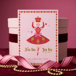 Cartão De Festividades Fa La La Nutcracker Ballet Rosa Natal Festivo