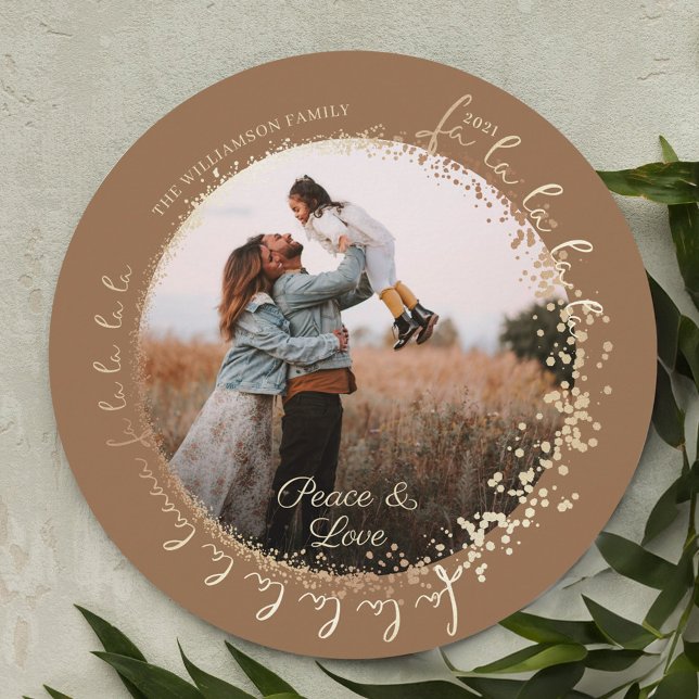 Cartão De Festividades Fa La Magical Dourado Christmas Carol Song 1 Foto (Fa La La Magical Gold Christmas Carol Song 1 Photo Holiday Card)