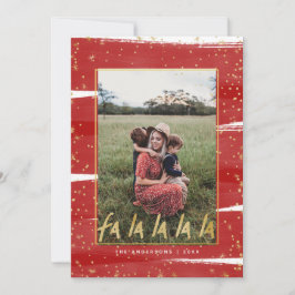 Cartão De Festividades Fa Vermelha e Dourada La La La La Snowy Natal