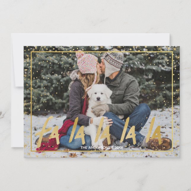Cartão De Festividades Fa Vermelha e Dourada La La La La Snowy Natal (Frente)