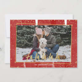 Cartão De Festividades Fa Vermelha e Dourada La La La La Snowy Natal