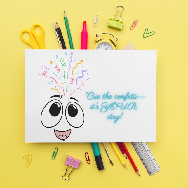 Cartão De Festividades Faça o confetti na placa Aniversário de criança az (Criador carregado)