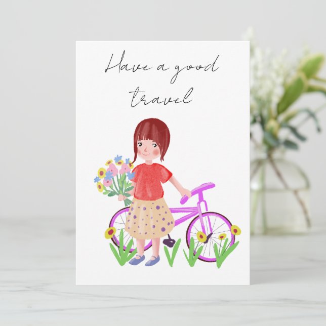 Cartão De Festividades Faça uma boa viagem, cartão-postal. Garota de dese (Em pé/Frente)
