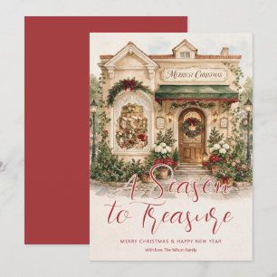 Cartão De Festividades Fachada de Loja Vitoriana Natal Burgundy TMF26