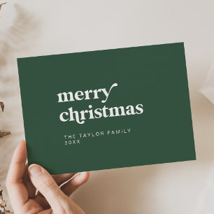 Cartão De Festividades Fácil Diversão de Retro Verde Simples Feliz Natal