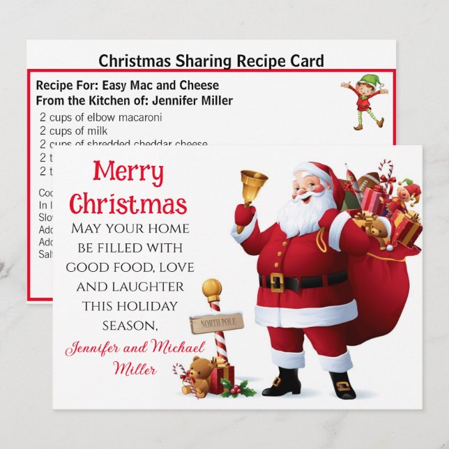 Cartão De Festividades Fácil Mac e Cheese Compartilhando Natal (Frente/Verso)