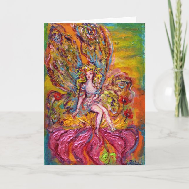 Cartão De Festividades FADA DAS FLORES NO ÍRIS ROSA fantasia (Frente)