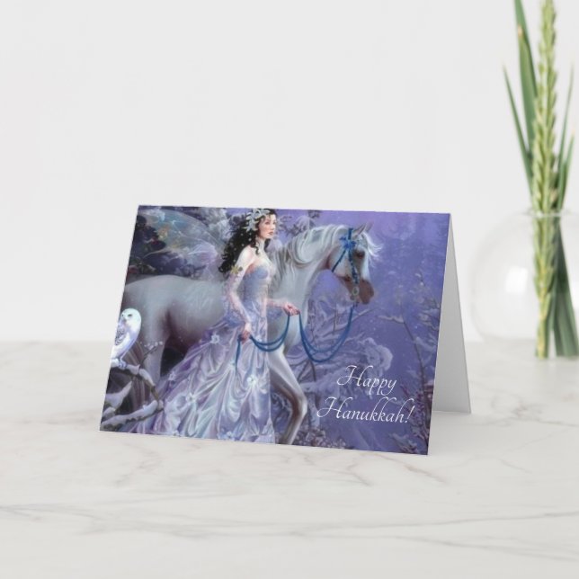 Cartão De Festividades fada de inverno com cavalo (Frente)